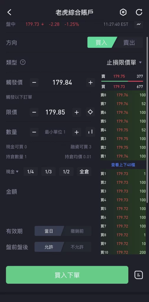 老虎证券订单类型_止损限价单 Stop Limit Order